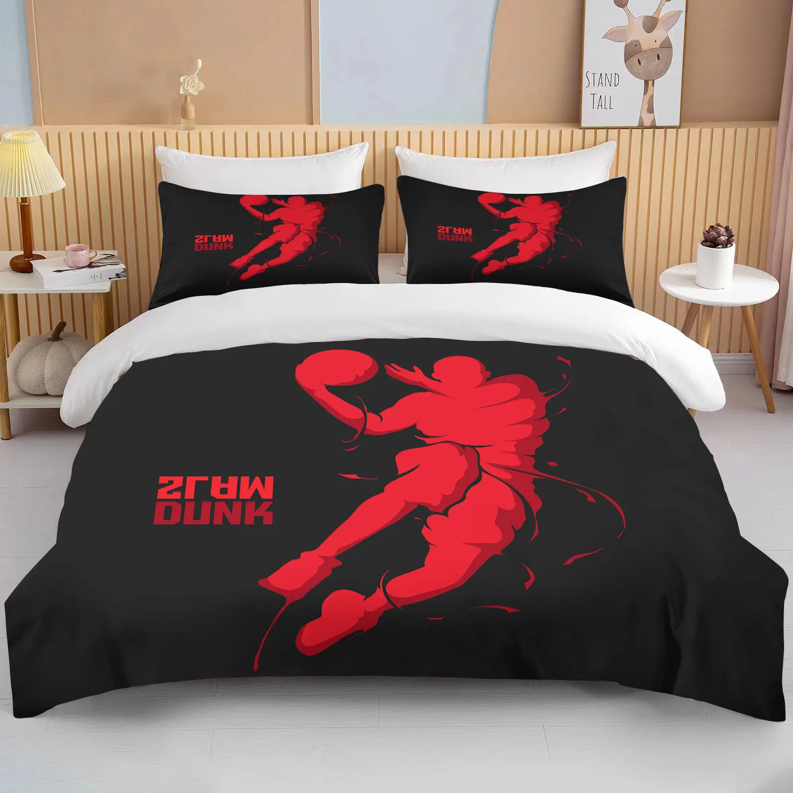 

Cute Basketball Cartoon Double Bed Duvet Cover Bed European Bedding Sets Home Textiles Luxury Pillow Cases Bedroom Bedding Sets