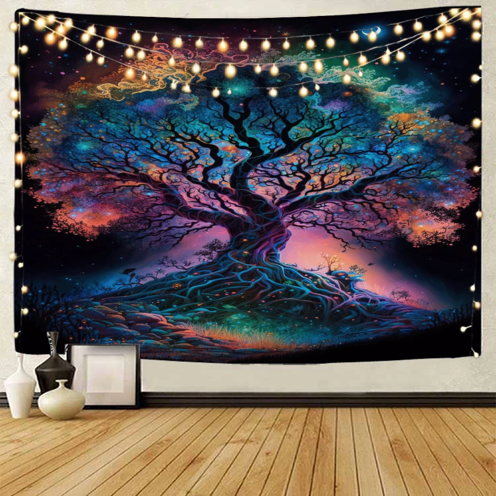 Dream Tree Forest Starry Sky Forest Mushroom Background Decoration tapestry Home Background Wall Decoration tapestry