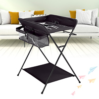 Foldable Black Mobile Baby Infant Changing Table Folding Diaper Station Nursery Organizer For Babies Up to 12 Months