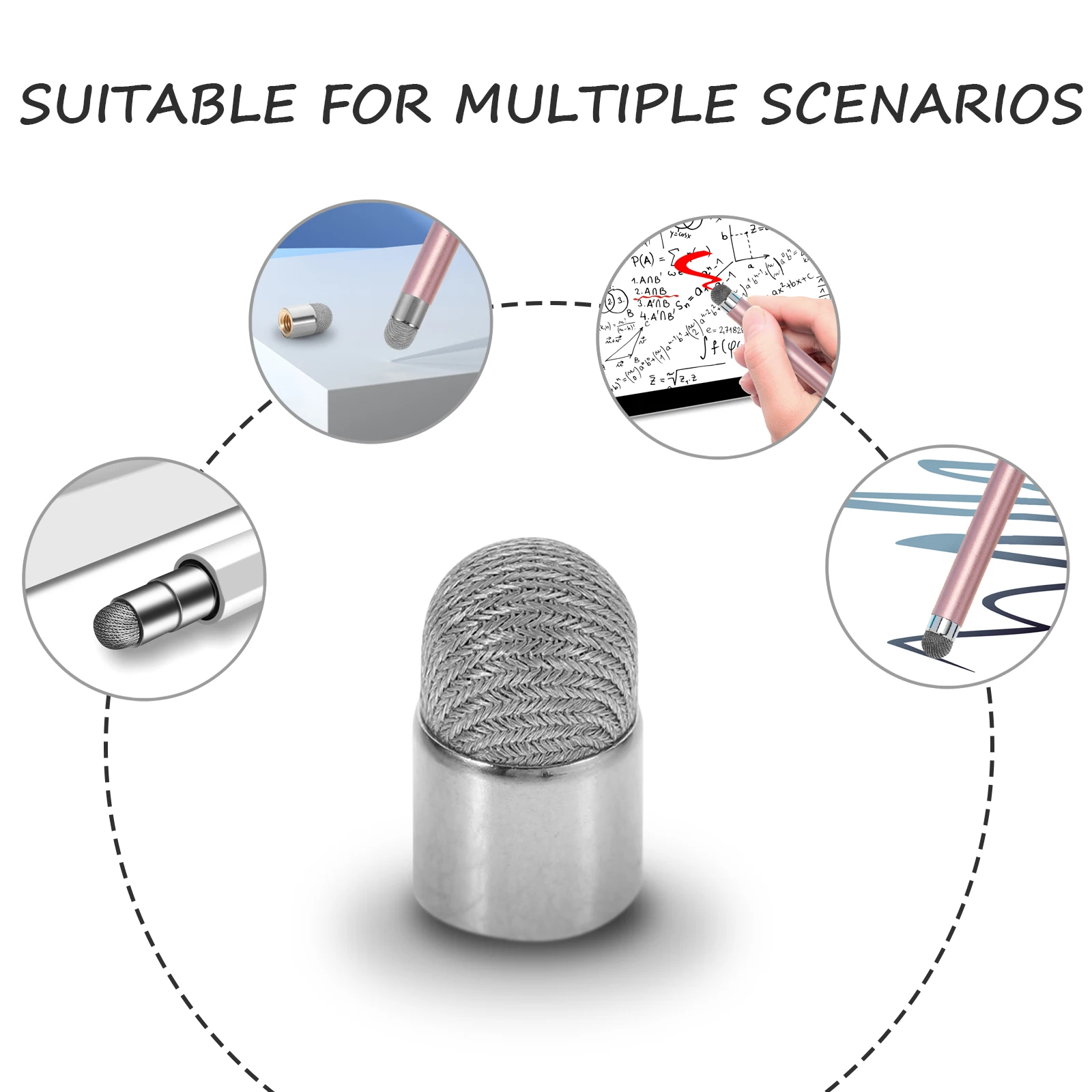 

5pcs Capacitive Stylus Replacement 7mm M5 External Thread Touch Screen Pen Tips Conductive Fabric Wear-Resistant for Sketching