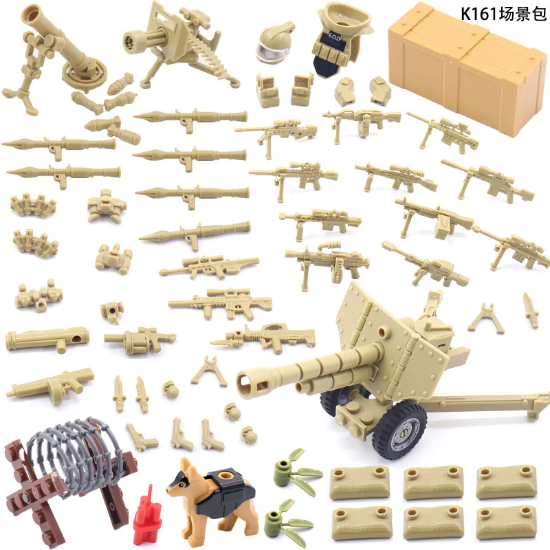 GSBAN Military WW2 Anti-aircraft Gun Post First-aid Roadblock Dogs SWAT MOC Set Building Blocks Kit Toys for Children Gifts Toy