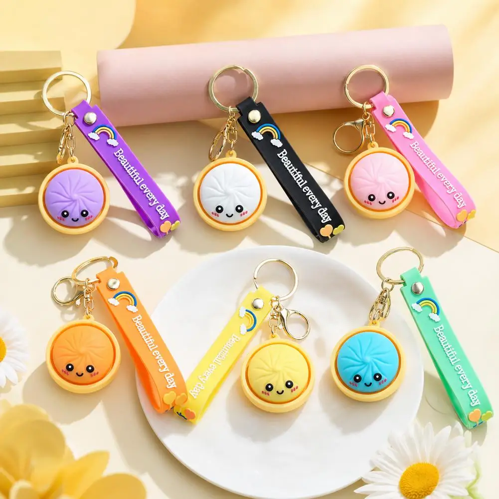 3Pcs Color Random Cute Simulation Steamed Stuffed Bun Can Be Pressed To Decompress Key Chain Schoolbag Ornaments Small Gifts