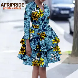 Afripride African Ankara Dresses for Women Tailor Made Knee Length V Neck 2 Layers Flare Casual Cotton Dress A2225072