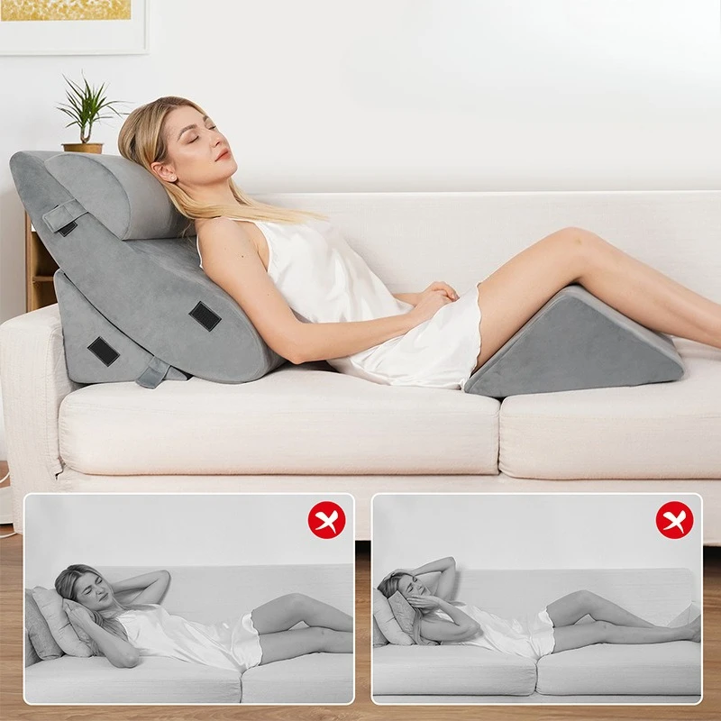 4 Piece Orthopedic Bed Wedge Pillow Set with Adjustable Wedge Sleep Pillow for Back,Neck and Leg Pain Relief Comfort Acid Reflux