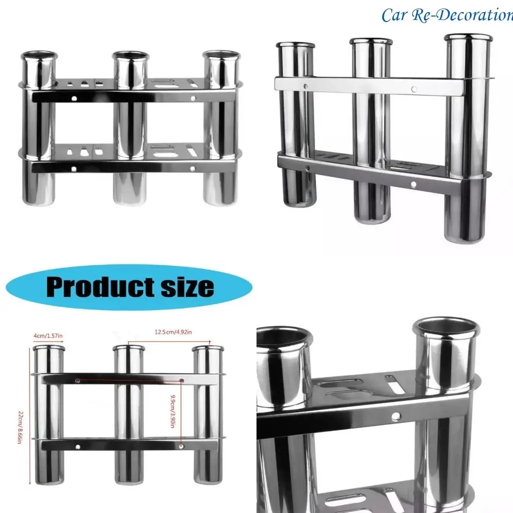 R58D 3 Slot Steel Fishing Rod Mount Marine Accessory Heavy Duty Stainless Steel Fishing Rod Rack Suitable for Yachts & Boats