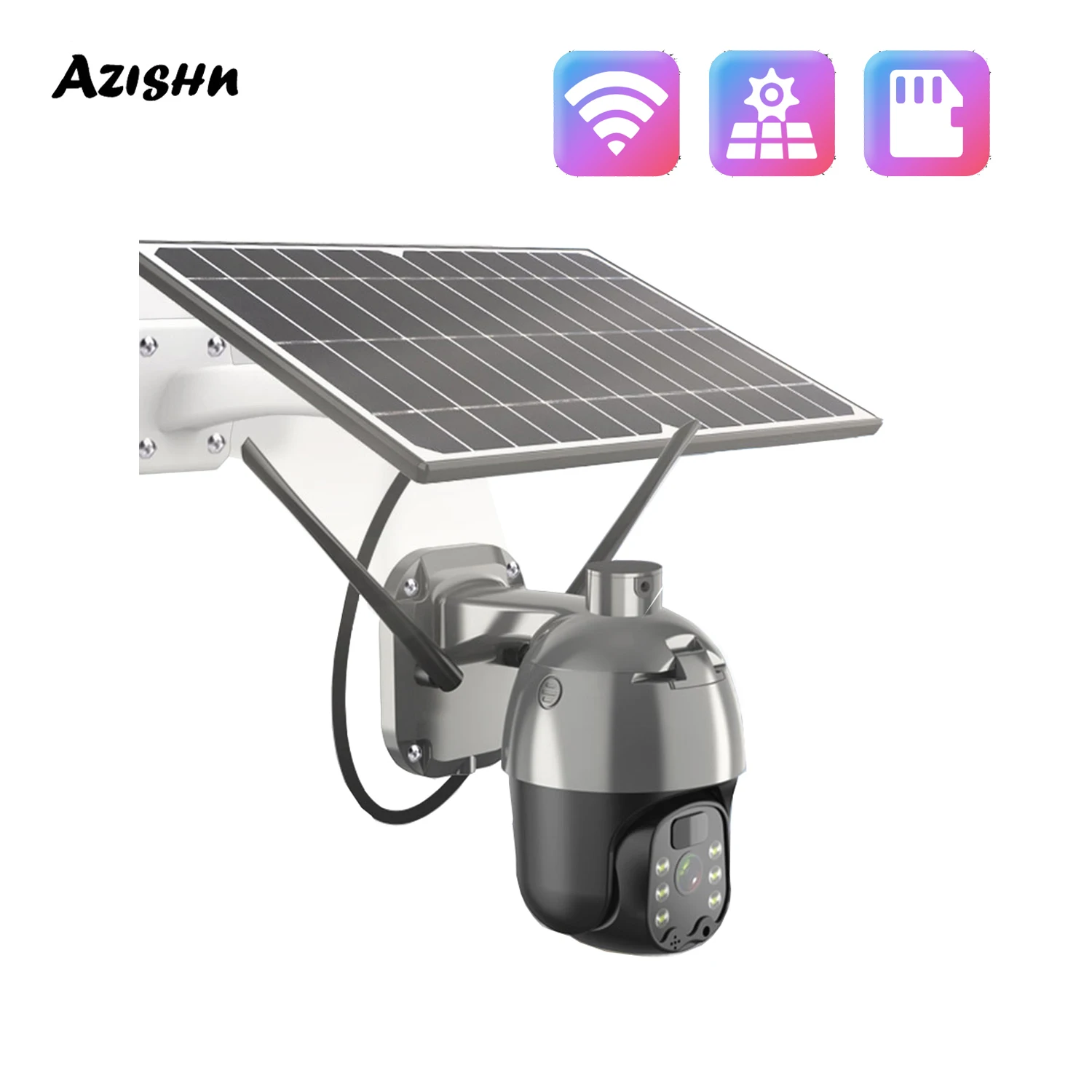 

AZISHN Solar Power Panel Security Camera 4G/WiFi PTZ Home CCTV Surveillance 4X Digital Zoom Outdoor Camer With 128GB SD Card