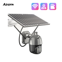 AZISHN Solar Power Panel Security Camera 4G/WiFi PTZ Home CCTV Surveillance 4X Digital Zoom Outdoor Camer With 128GB SD Card