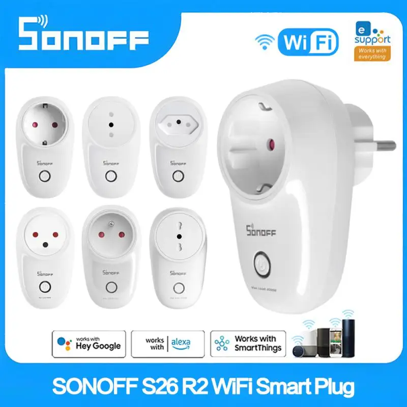 SONOFF S26R2 EU/FR WiFi Smart Plug Wireless Smart Socket Switch Timing Smart Voice Remote Control Via EWeLink Google Home Alexa