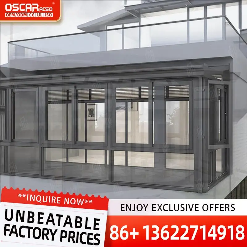 

Modern 4 Season Free Standing Sunrooms Winter Garden Glass Structures for Home Patio Backyard sunroom