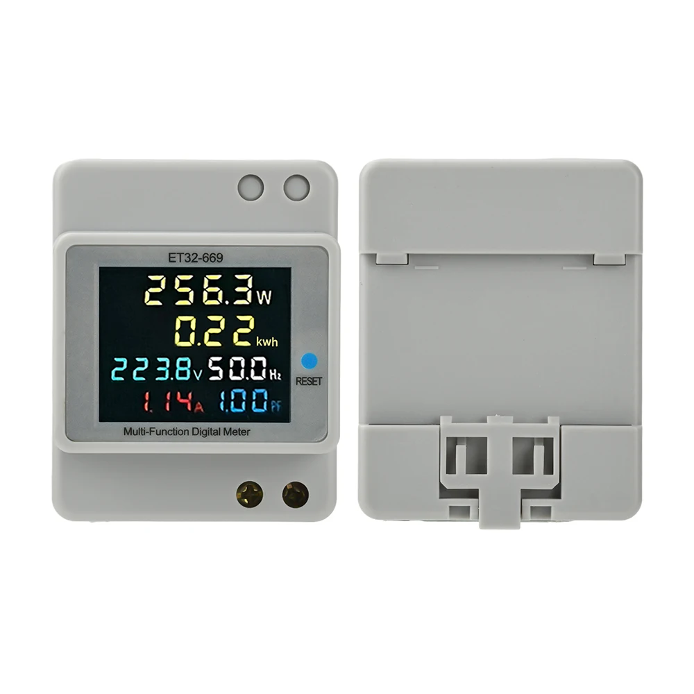 AC 220V 100A Rail Mounted Digital Multi functional Single Phase Energy Meter Voltage Current Power Meter Frequency Factor Tester