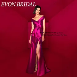 EVON BRIDAL Fuschia Celebrity Dresses Satin Mermaid فساتين للمناسبات الخاصة Side Split Off Shoulder V-Neck Evening Party Gowns