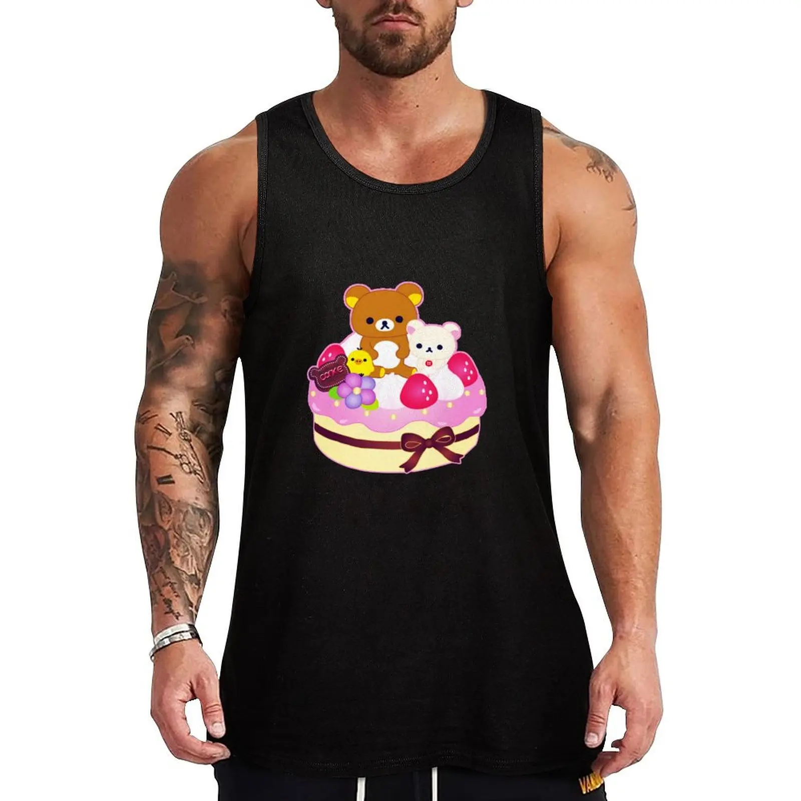 rilakkuma cake Tank Top Men's fitness t-shirt cotton t-shirts man Man clothes for gym