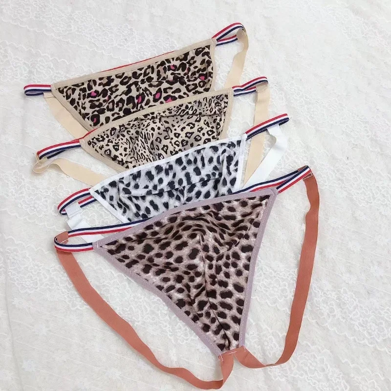 

2pcs Plus Size Mens Soft Ice Silk Thong Underwear Leopard Printed Sexy Ultra Thin Penis Pouch Panties Slips Gay Hombre Erotic