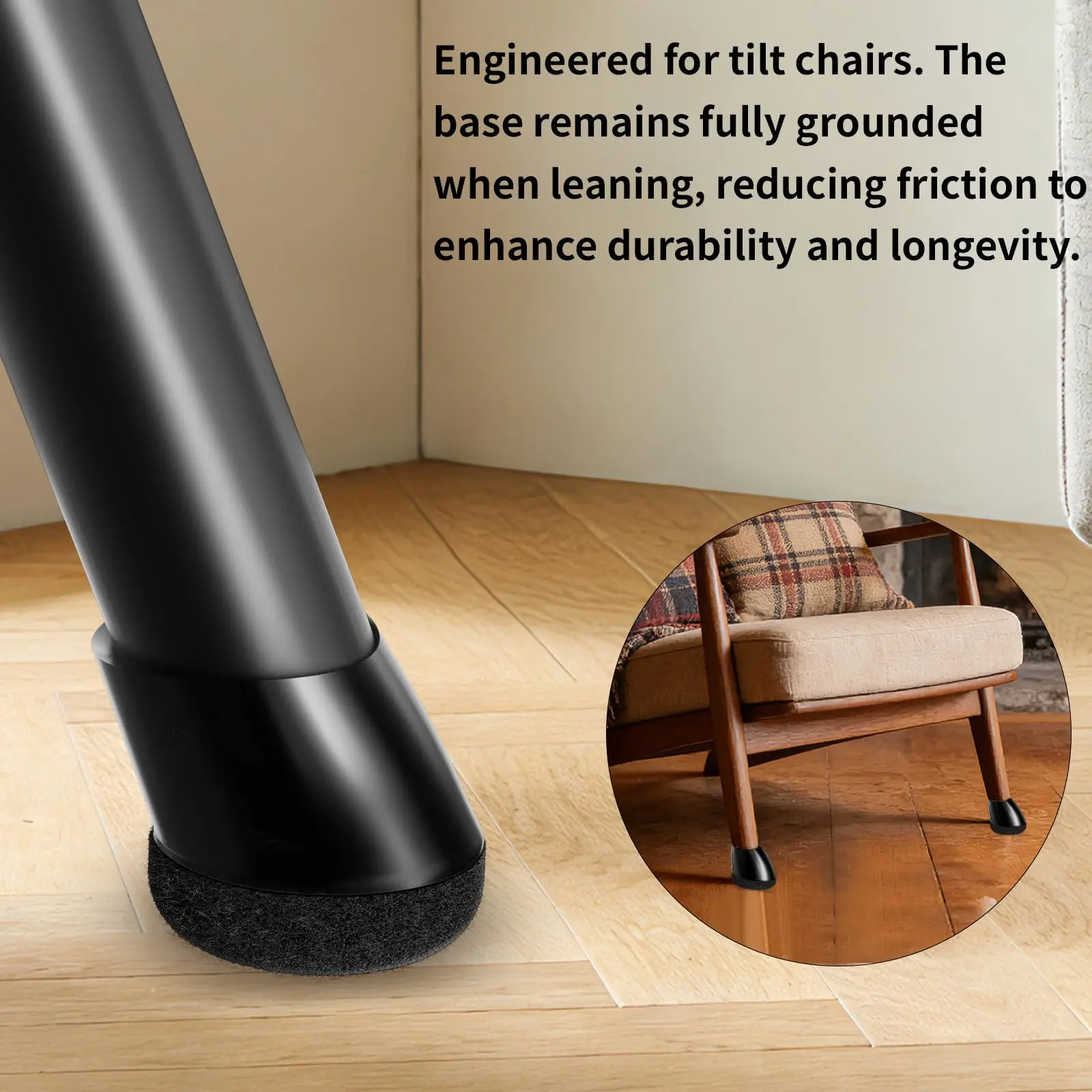8PCS Chair Leg Floor Protector Foot Cover Felt Pads Black Silicone 15-25° Slanted For Hardwood Floor Chair Leg Protector