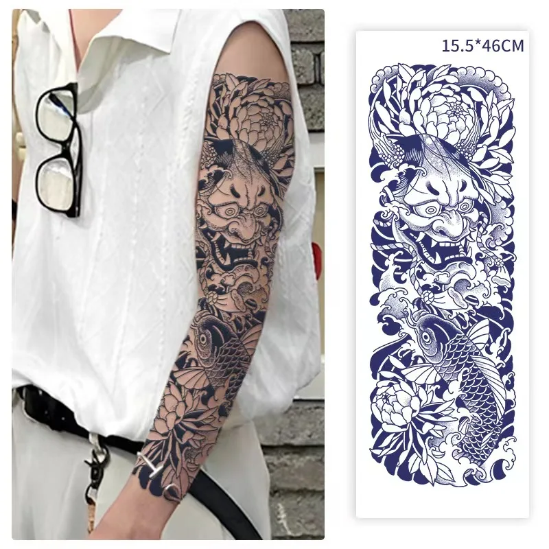 Cherry Blossom Wave Semi-permanent Juice Herbal Tattoo Sticker Full Arm Gear Death Flower Leg Waterproof Fake Tattoo Lasting Art