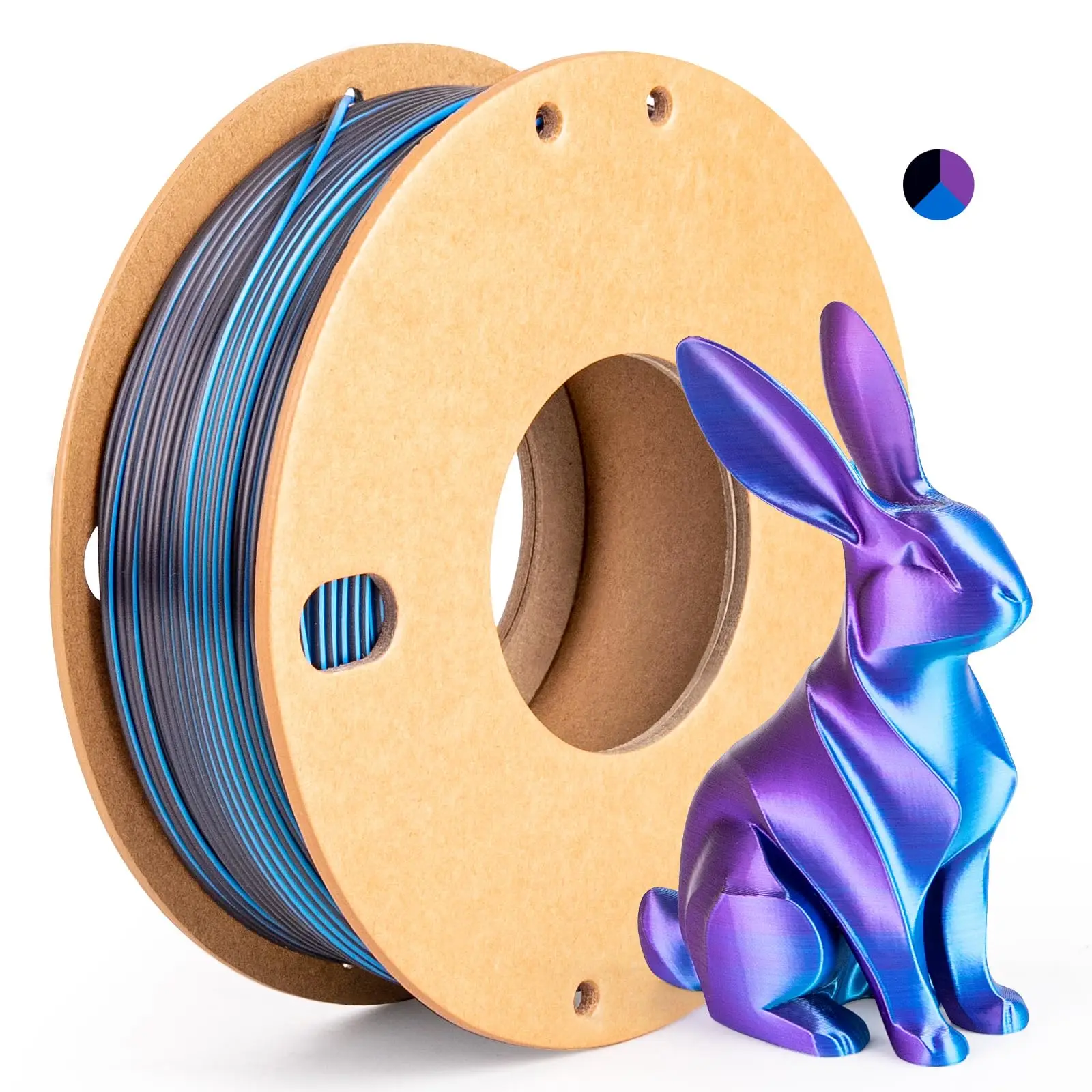 Driekleurig PLA-zijdefilament 250 g per rol Nettogewicht, geschikt voor FDM 3D-printers, 1,75 mm zijde PLA 3D-printmateriaal.