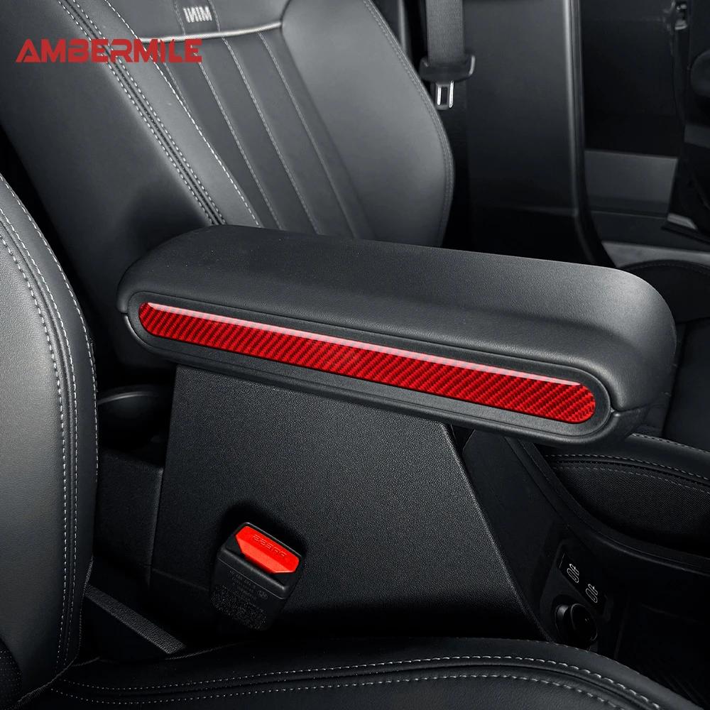 For Mini Cooper S F65 F66 F67 2024 2025 Car Armrest Box Side Strip Sticker Interior Trim Accessories Soft Real Carbon Fiber