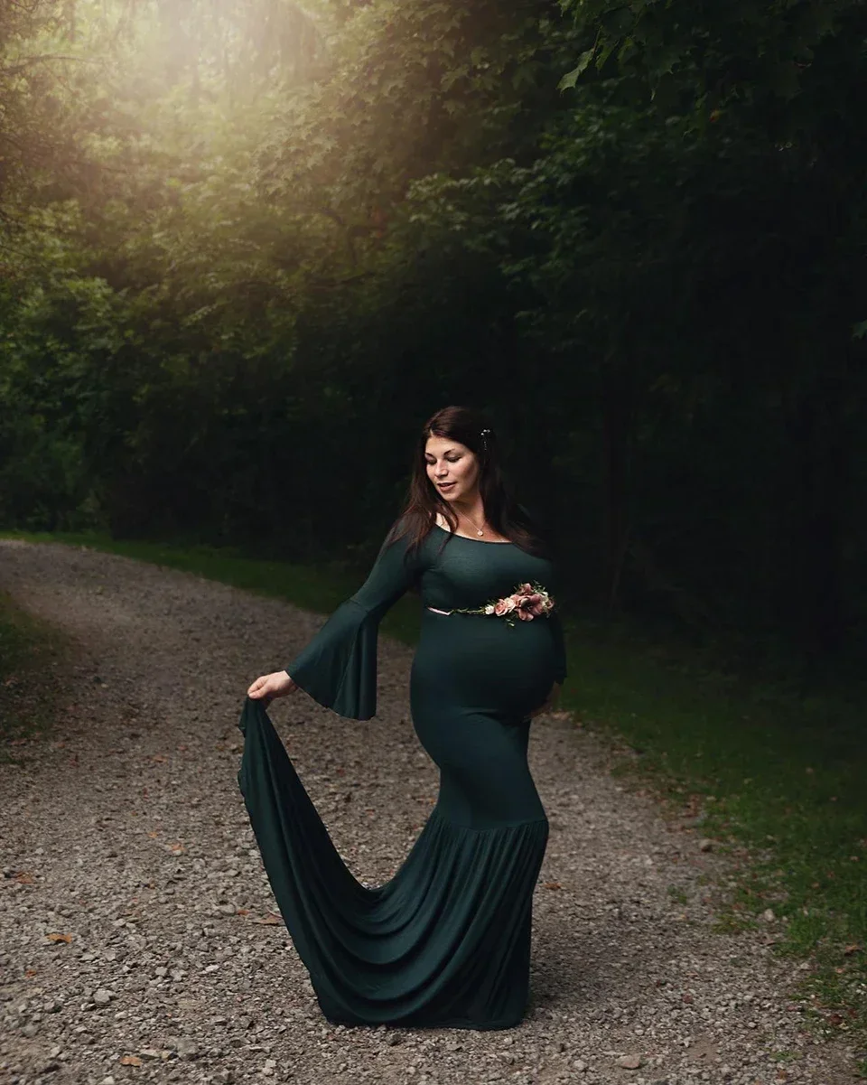 Maternity Puff Sleeve Gown Off Shoulder Long Pregnancy Photography Photo Shoot Elegant Women Baby Shower Mermaid Dresses