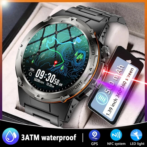 Para Xiaomi deportes al aire libre reloj inteligente militar hombres GPS deportes IP68 reloj impermeable láser + linterna reloj Bluetooth llamada reloj