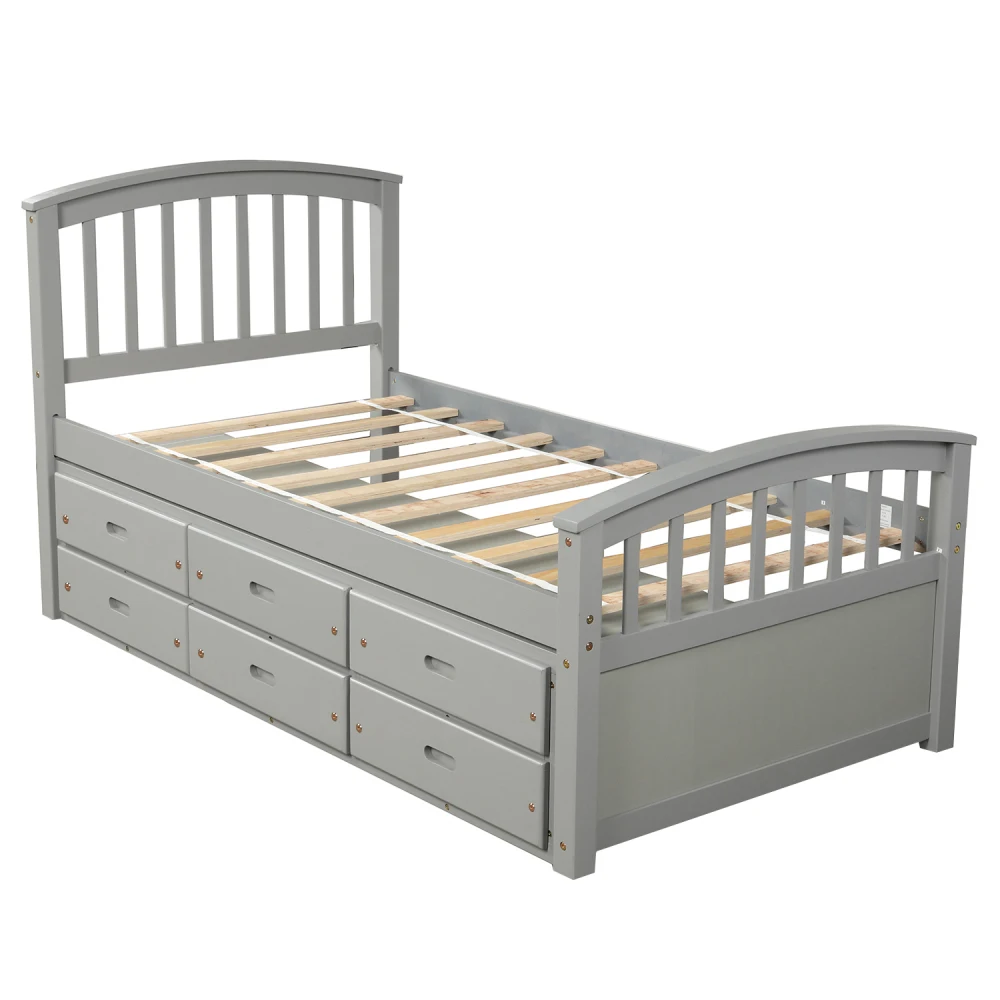 

Orisfur. Twin Size Platform Storage Bed Solid Wood Bed with 6 Drawers