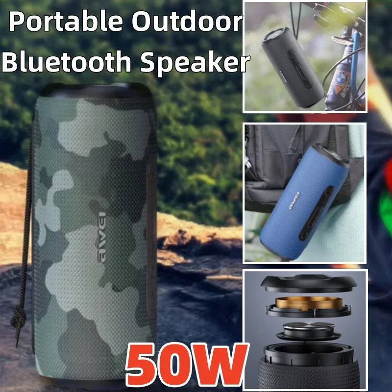 

50W Bluetooth Speaker Awei Outdoor Portable Sound Box Super Power 3D Stereo Surround Sound Interconnection Soundbar Sound Box