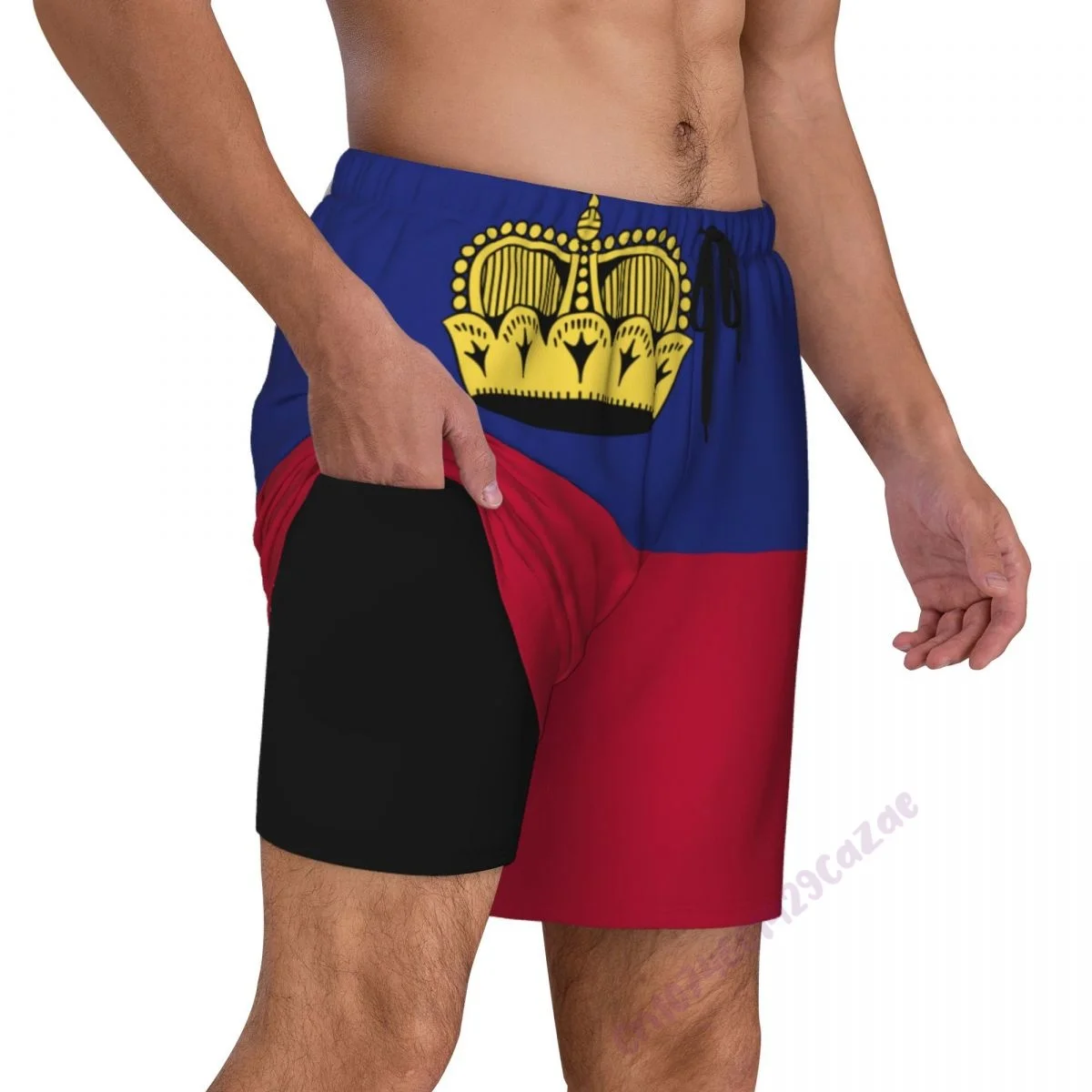 

Liechtenstein Flag 3D мужские плавки с компрессионной подкладкой 2 в 1, быстросохнущие летние шорты для плавания с карманами