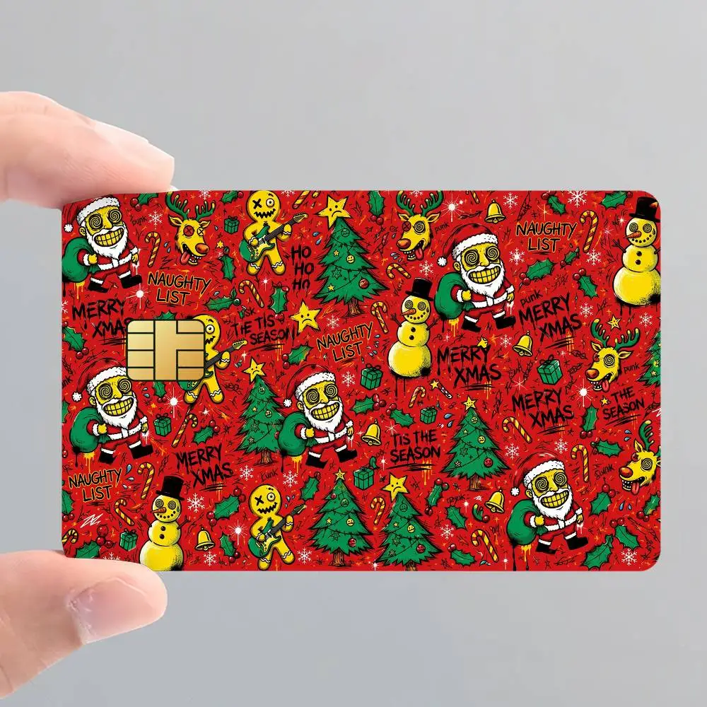 Fun Santa Claus Merry Xmas Card Stickers for Bank Access Protective Waterproof Film Cover Sticker Surprise Gift