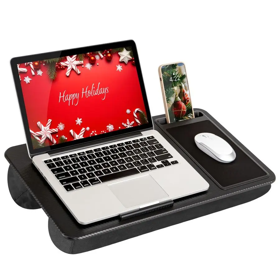 

Home Office Lap Desk with Device Ledge, Mouse Pad, and Phone Holder Black Carbon Fits up to 15.6 Inch Laptops Style No. 91588