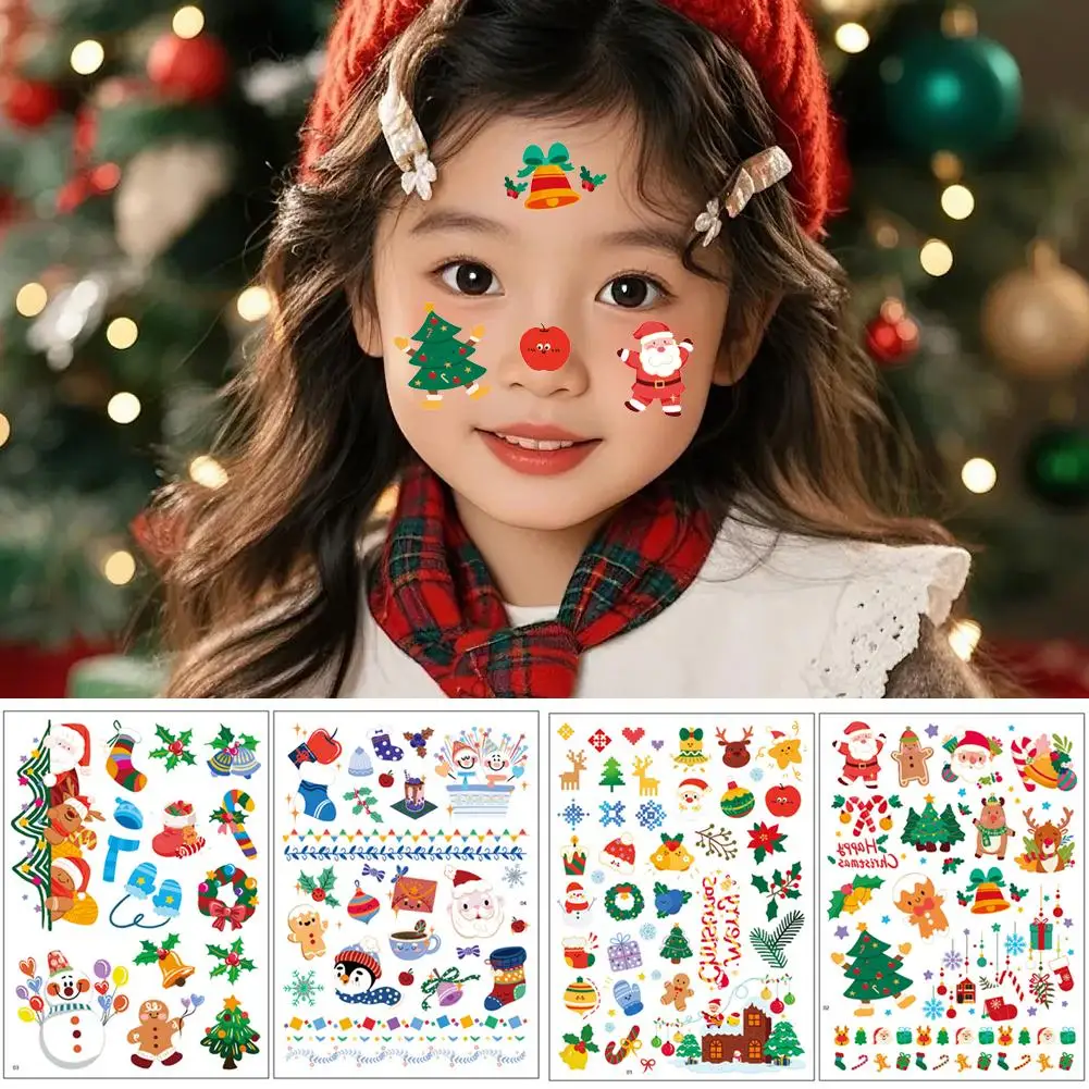 

4 Sheets European And American Cartoon Christmas Tattoo Stickers For Children, Cute Santa Claus, Reindeer And Holiday Party D6H0