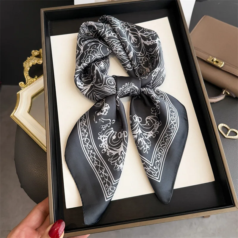 2026 New Luxury Print Silk Square Scarfs for Women Neck Ties Kerchief Lady All Seasons Decoration Hijab Female Neckerchief Wraps image 5
