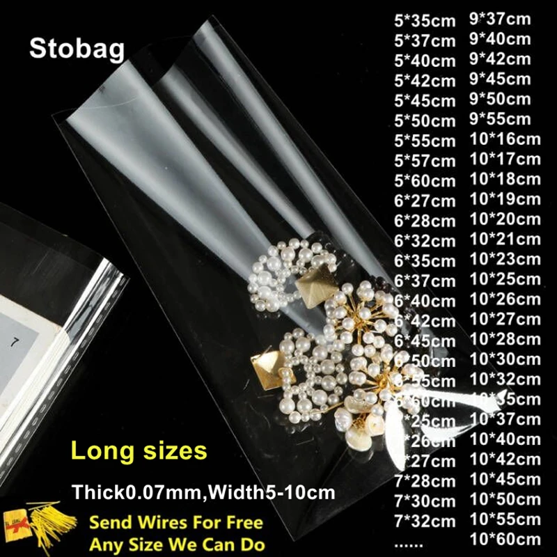 StoBag 100pcs Clear Plastic Bags Small Long Flat Open Top Candy Cookie Food Opp Gift Packaging Wedding Party DIY Cellophane