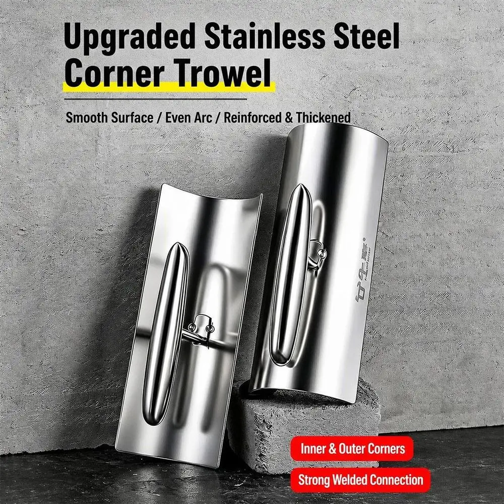 New Stainless Steel Corner Trowel Thickened Arc Corner Putty Scraper Silver Plastering Trowel Wall Putty