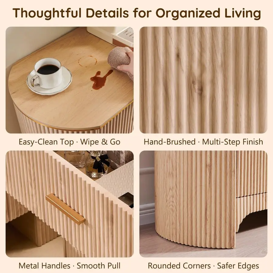 8-lade dressoir voor slaapkamer met gebogen profiel, rietvoorpanelen, 53,9 brede ladekast opbergkast met gladde gl