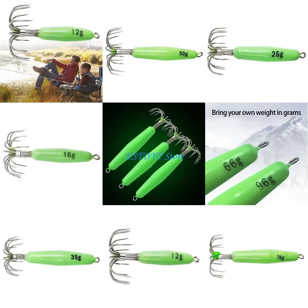 

G6DE High Performances Squid Fishing Hook 12 Point Glowing Coating Reinforced Metal Connection Rings