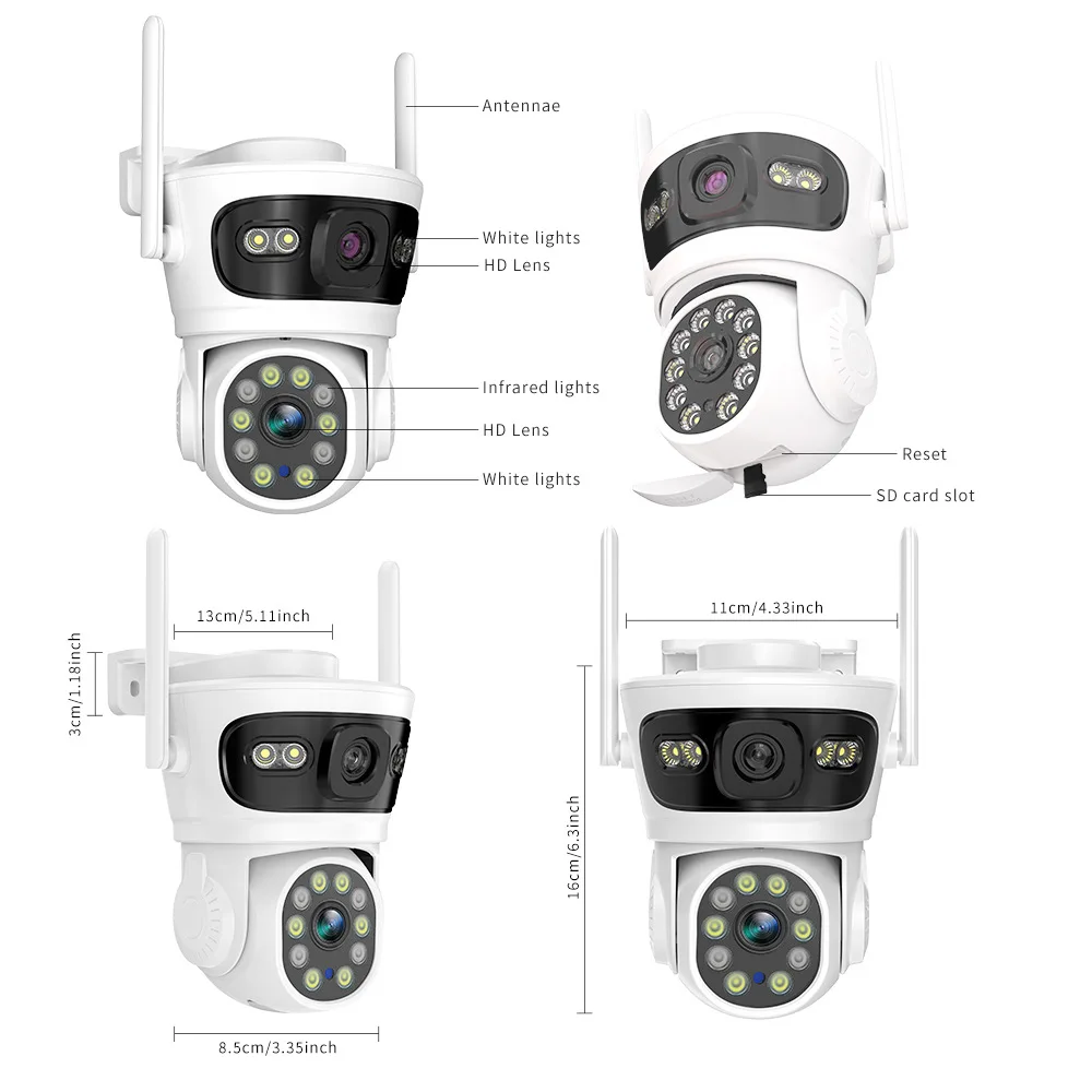 كاميرا HFWVISION 6MP PTZ واي فاي 360 ° كاميرا IP مزدوجة العدسة، كاميرا مراقبة للمنزل الذكي في الهواء الطلق 4X Zoom IP65 HD CCTV