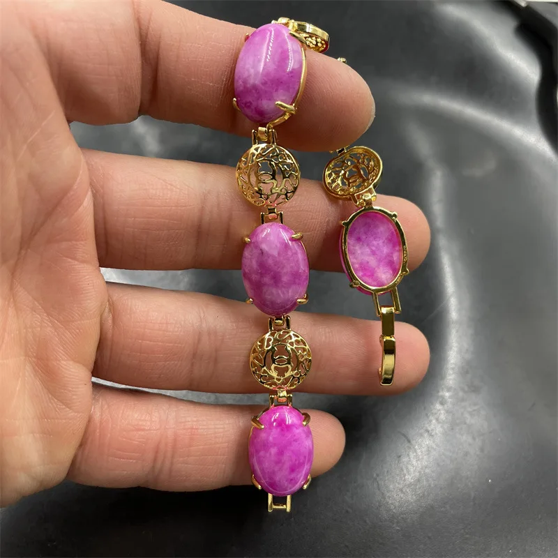 Vacuum Electroplated Inlaid Women'S Pink Purple Jade Bracelet