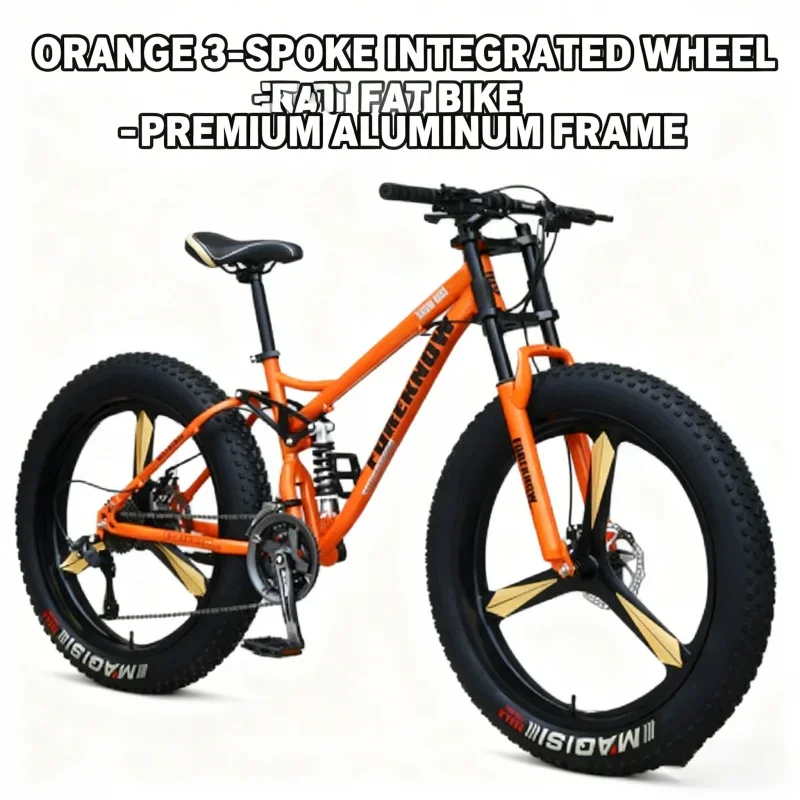

Unisex Orange Three-in-One Wheel Mountain Bike with Shock Absorption Extra Wide 4.0 Large Tire Variable Speed for Off-Road Beach