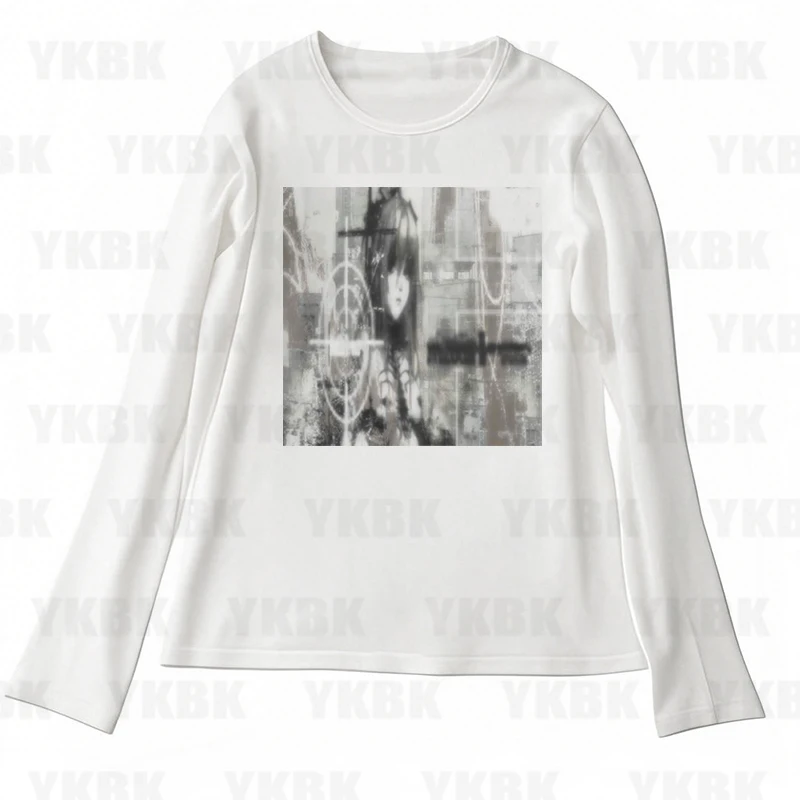 Harajuku Hot Sexy Punk Goth Long Sleeve Tops Women Anime Summer Grunge Punk Print Top Fashion Tops Vintage Baby Tees Emo Girl