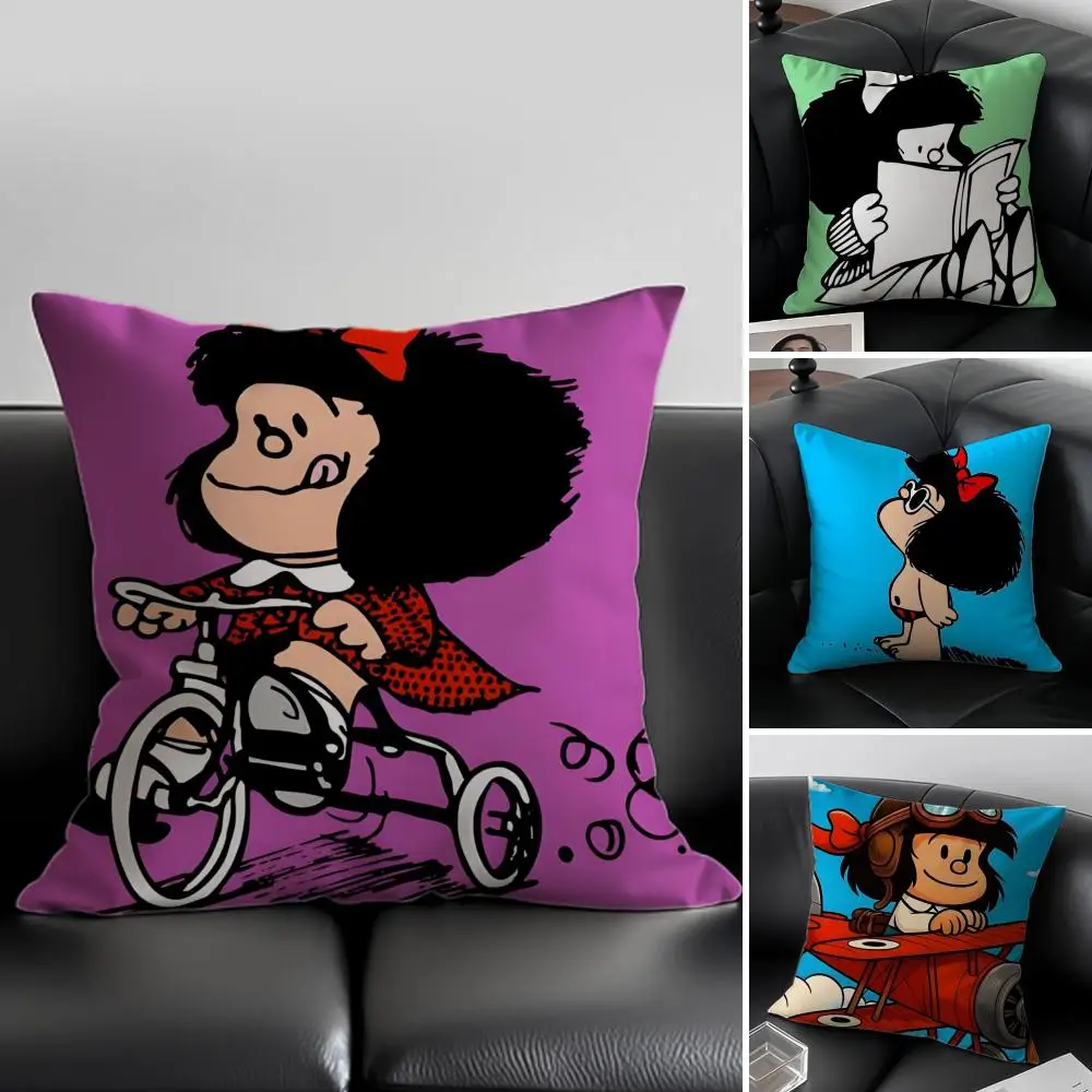 

cartoon satirical M-Mafalda Cushion Cover Pillow Case Anti-dustmite Invisible zipper silky plush cushion