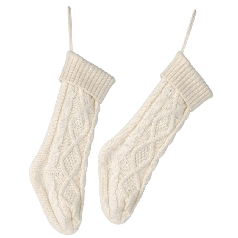 Set Of 2 Christmas Tree Stockings with LED Lights Elegant Knitted Socks Festival Decoration for Parties and Gatherings