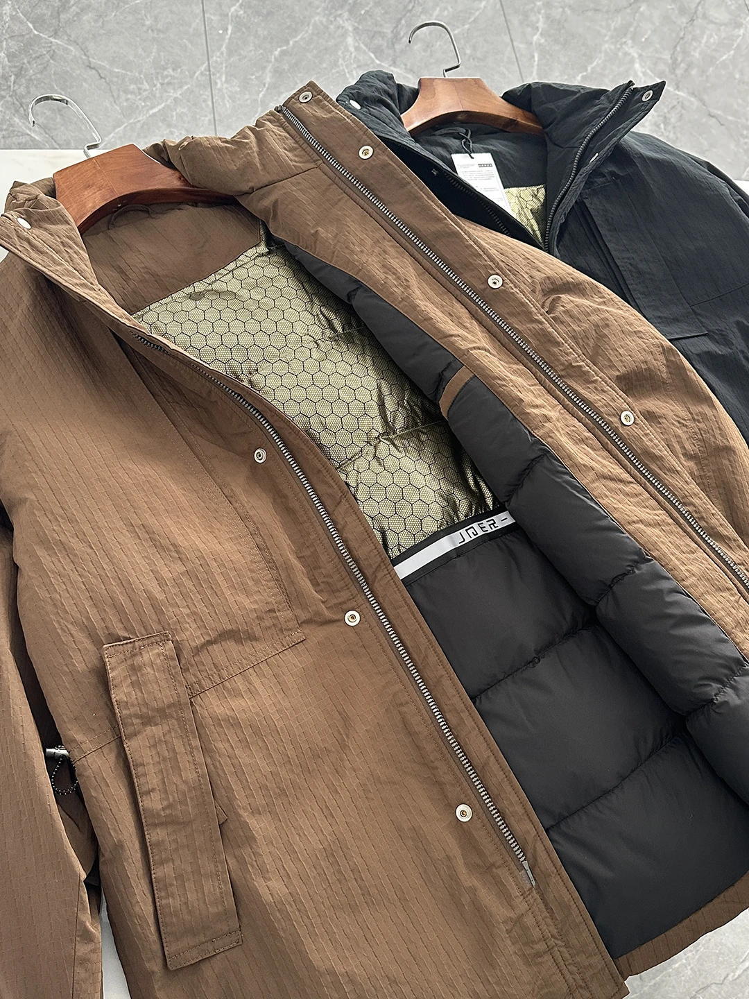 

aphene Heat Reflection 90 Du down Men's Winter Jaet Hooded Anti- Wind Waterproof Urban Casual Long Sve Thiened Zipper