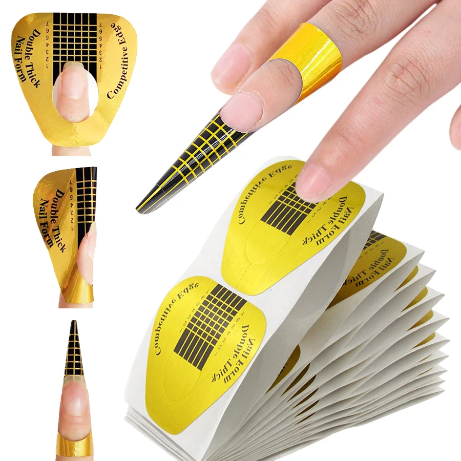 50/100Pcs Golden Horseshoe Nail Art Paper Forms, Nail Extension Guides for UV Gel Acrylic Nails, Nail Art Tool for Manicure