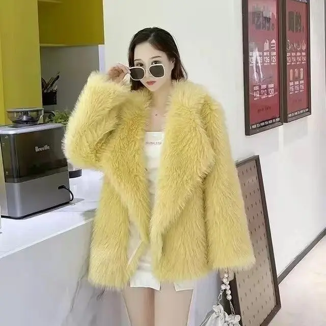 

Imitation Fox Fur Long-Sleeved Coat Autumn Winter New Women'S Slim Fashionable Mid-Length Eco-Friendly Fur Plush Coat