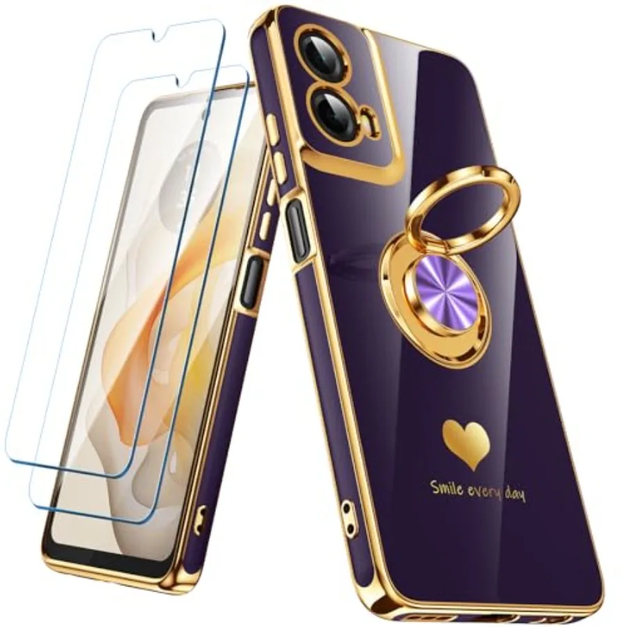 

for M G G 2024 Cae with 2 Pack creen tec, 360° table Holder [Luxury Hear Pattern] Plating Gold Ed lim oft Phone Cover for M G G