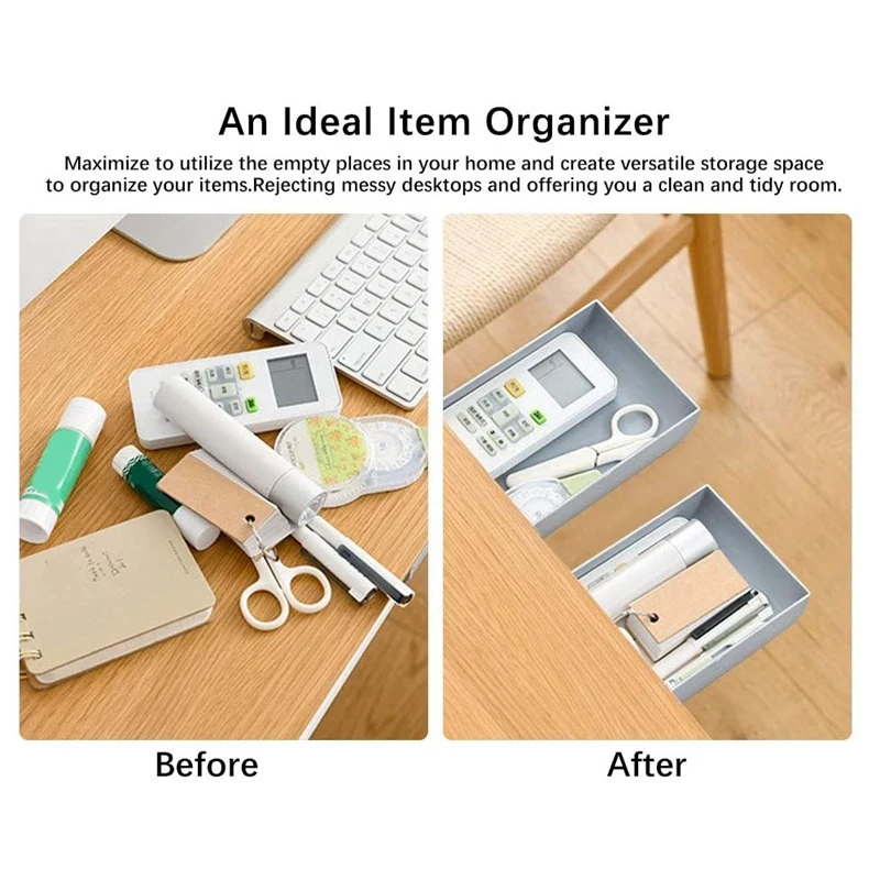 2 Pcs Self-Adhesive Desk Drawer  Desk Drawer Pencil Tray  Desk Shelf  Pencil Tray Under Desk