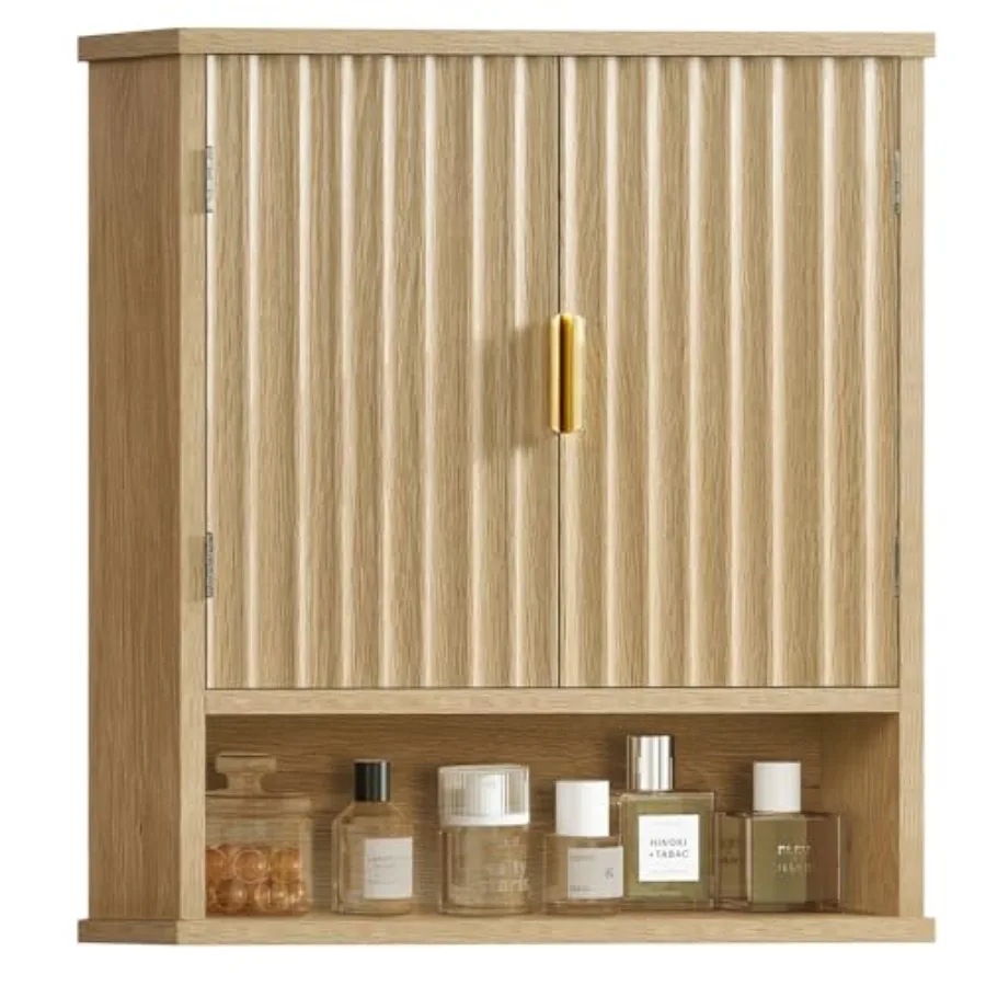 

Bathroom Wall Storage Cabinet with Adjustable Shelf 2 Fluted Doors Medicine Cabinet Over Toilet Storage Cabinet for Laundry Roo