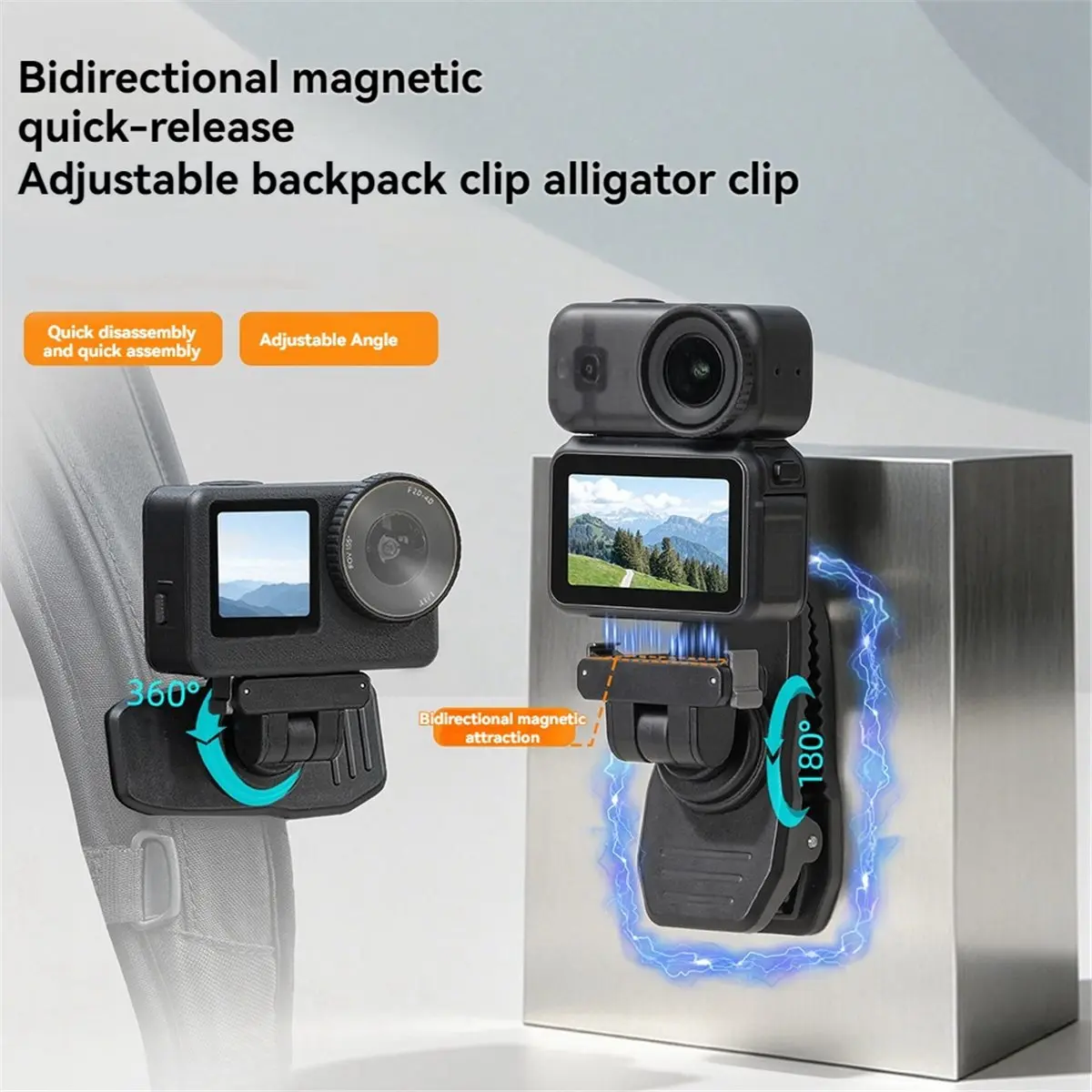 (A99Z] Magnetic Backpack Clip Clamp Quick Release Rotatable Camera Mount Stable Adjustable Holder for Nano/Action 6