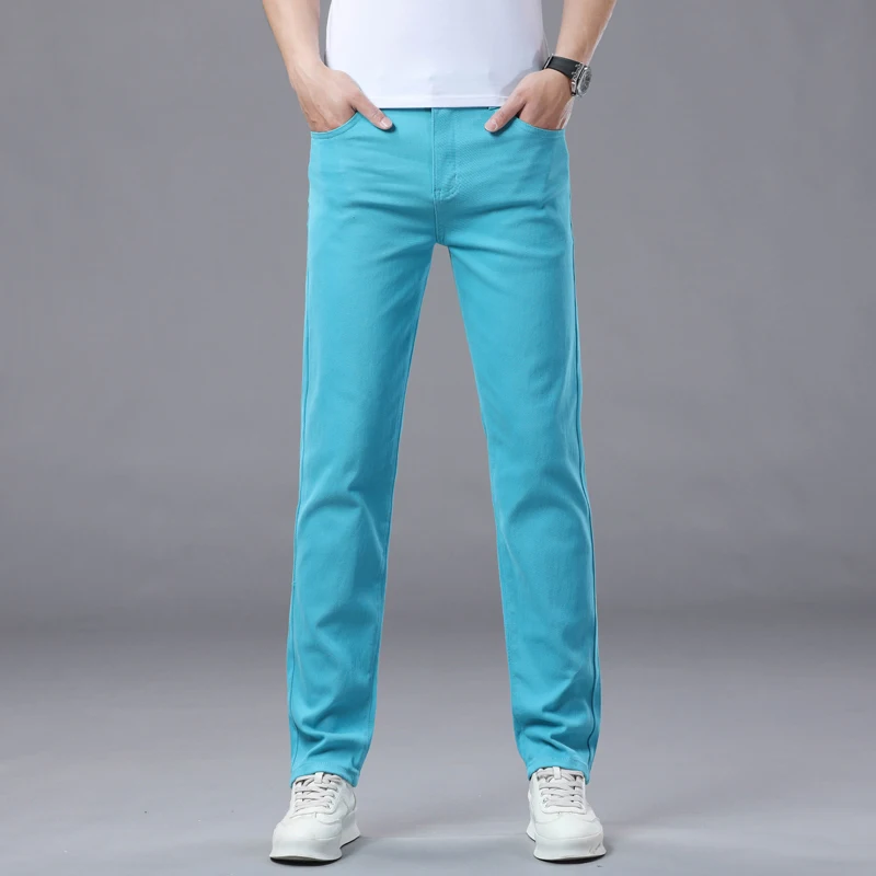6 Colors Casual Straight Jeans for Men Fashion Streetwear Washed Soft Elastic Denim Pants Men's Clothing Business Trousers