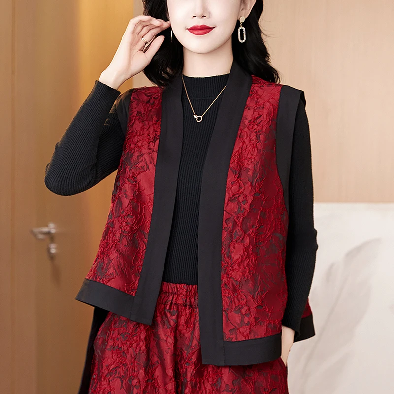 New Chinese Style Women's Sleeveless Vest Casual Fashion Top National Trend Open Cardigan Polyester Fiber Regular Thickness