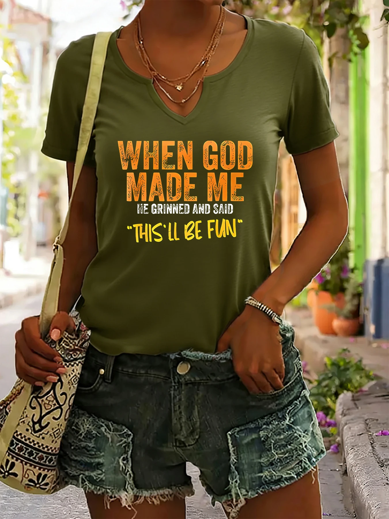 Women's Summer V-Neck Short Sleeve T-Shirt, 
